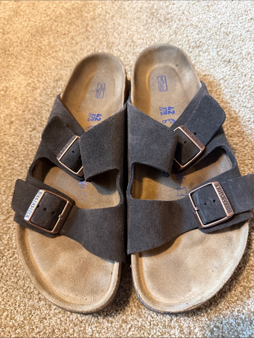 Birkenstock 42 Arizona Suede Two-Strap Sandals in Dark Brown